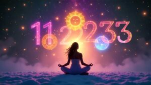 Ilustración mística de los números maestros 11, 22 y 33 con simbolismo espiritual