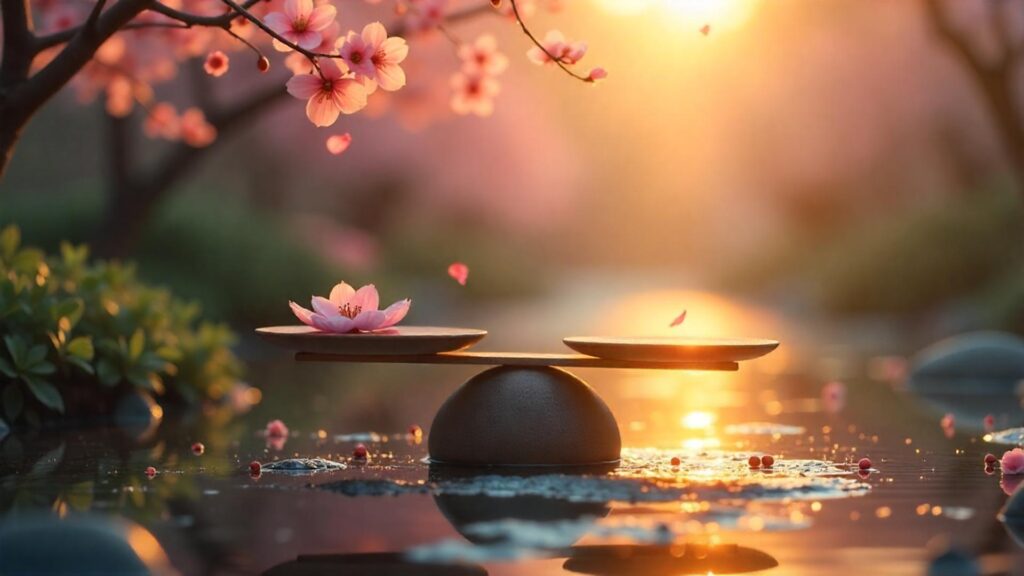 Representación espiritual del karma y el dharma como equilibrio y propósito.