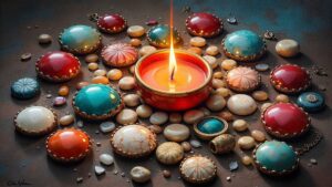 Variedad de amuletos sobre mesa iluminados por luz cálida, simbolizando activación y protección