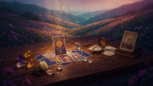 Cartas del tarot conectadas con símbolos de coincidencias e intuición